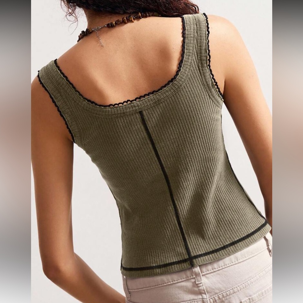 Orange Button-Down Ribbed Tank Top - Picture 9 of 15